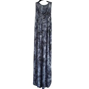 Fleur Bleue Blue Tie Dye Striped Racerback Maxi Dress Size Small Slits on Sides